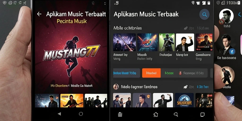 Screenshot gameplay MUSTANG77 menampilkan tampilan playlist musik yang menarik.